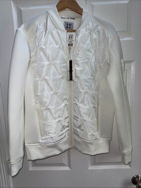 Men SoBk White Quilted Bomber Scuba Jacket Supreme Cotton White Size M
